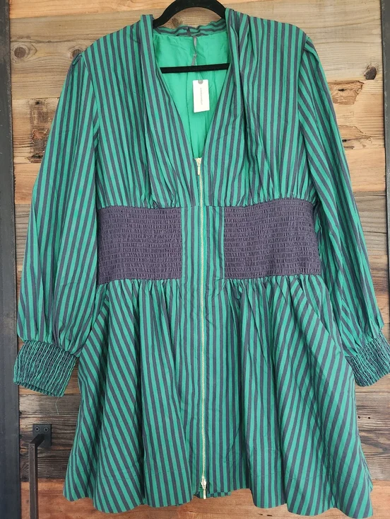NWT ANTHROPOLOGIE The Tommie Long-Sleeve Smocked Front-Zip Mini Shirt Dress XL - Picture 4 of 7